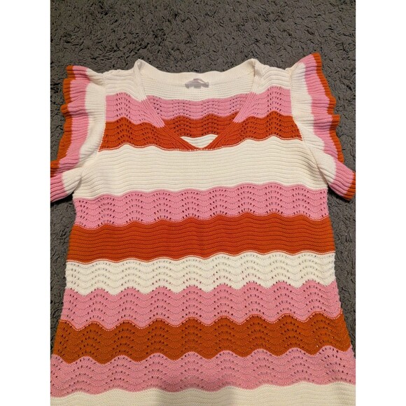 THML knit White Pink Orange stripe Flutter top Size M - Picture 4 of 9